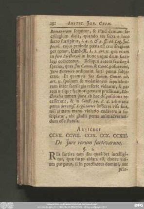 Articuli CCVII. CCVIII. CCIX. CCX. CCXIII. De Iure rerum furtivarum.