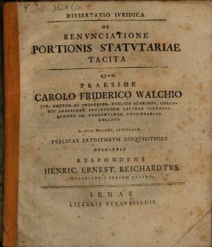Dissertatio Ivridica De Renvnciatione Portionis Statvtariae Tacita