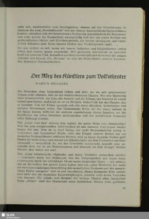 Der Weg des Künstlers zum Volkstheater