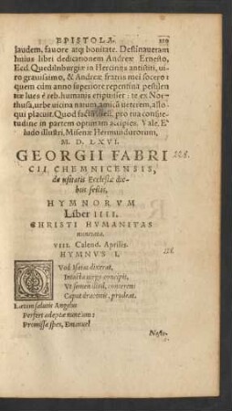 Georgii Fabricii Chemnicensis ... Hymnorum Liber IIII.