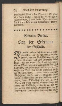 Siebenter Versuch. Von der Erlernung der Geschichte