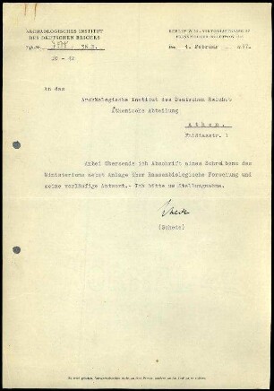 M. Schede an DAI Athen