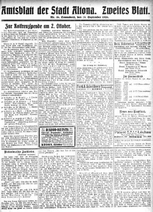 Nummer 38. Zweites Blatt. : Sonnabend, den 18. September 1926