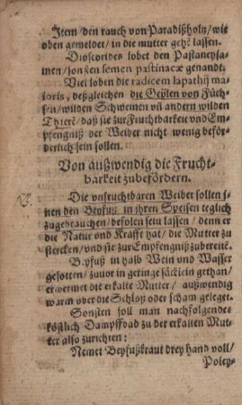 Von außwendig die Fruchtbarkeit zubefördern.