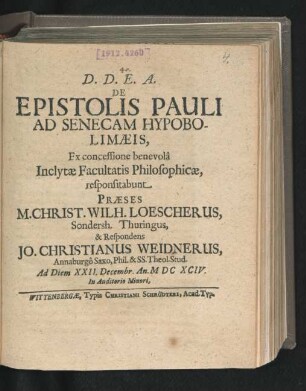 De Epistolis Pauli Ad Senecam Hypobolimaeis