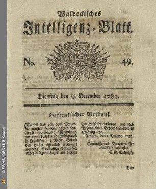 No. 49, Dienstag den 9. December 1783