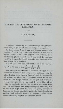 Een stelling op ´t gebied der elementaire mechanica.
