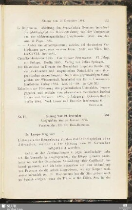 No. 14. Sitzung vom 19. December 1884