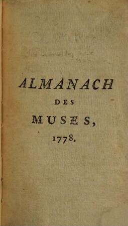 Almanach des muses : ou choix des poésies fugitives, 1778