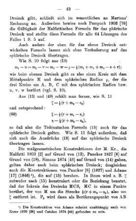 Maßgeometrische Konstruktionen beim sphärischen Dreieck