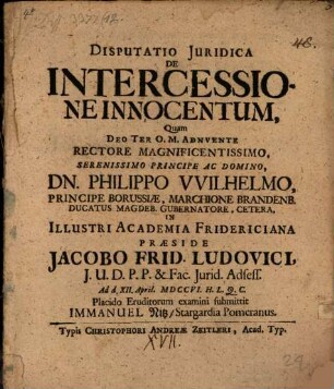 Disputatio Juridica De Intercessione Innocentum