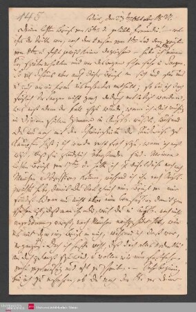 Deinen letzten Brief vom 16.ten d. geliebte Freundin! - welcher der dritte ... , 23.10.1827. - Benediktinerabtei St. Bonifaz in München und Andechs