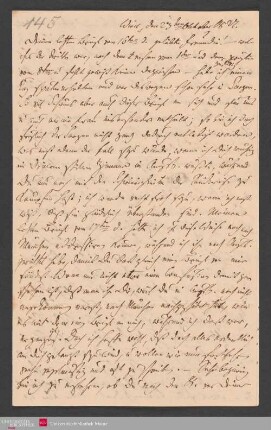 Deinen letzten Brief vom 16.ten d. geliebte Freundin! - welcher der dritte ... , 23.10.1827. - Benediktinerabtei St. Bonifaz in München und Andechs