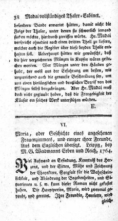 Maria, oder Geschichte eines angesehenen Frauenzimmers, und einiger ihrer Freunde.