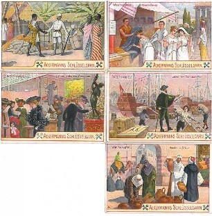 Sammelbilder (Kaufmannbilder) der Fa. Mechan. Zwirnerei Heilbronn (Ackermanns Schlüsselgarn) Serie: Welthandel