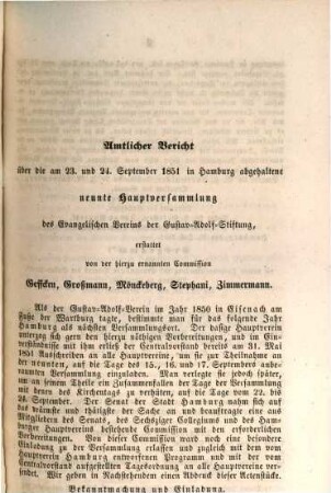 Amtlicher Bericht über die ... Hauptversammlung des Evangelischen Vereins der Gustav-Adolf-Stiftung. 9. 1851