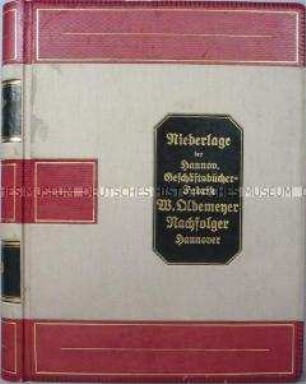 Werbeaufsteller in Form eines großen Buches (Attrappe) "Niederlage der Hannov. Geschäftsbücher-Fabrik W.Oldemeyer Nachfolger Hannover"
