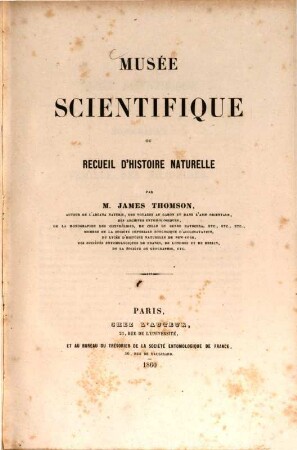 Musée scientifique ou recueil d'histoire naturelle