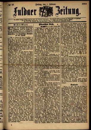 Erste Ausgabe vom Freitag, den 01. Februar 1889.