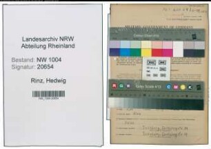 Entnazifizierung Hedwig Rinz , geb. 10.04.1887 (Kaufm.Angestellter)