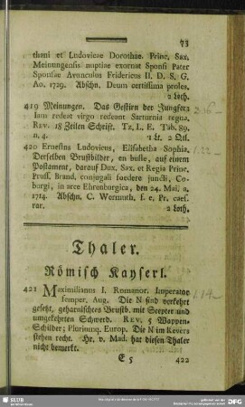 Thaler. Römisch Kayserl.