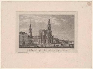 Katholische Hofkirche in Dresden, Residenzschloss mit Hausmannsturm, Blick von der Brühlschen Terrasse