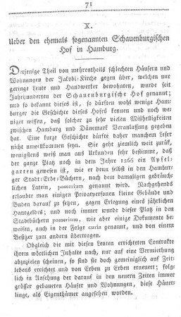 X. Ueber den ehemals sogenannten Schauenburgischen Hof in Hamburg.