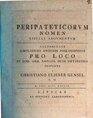 Peripateticorum nomen libelli argumentum