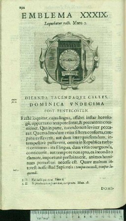 Emblema XXXIX. Loquebatur recte. Marc.7. Dicenda Tacendaqve Calles. Dominica Vndecima Post Pentecosten.