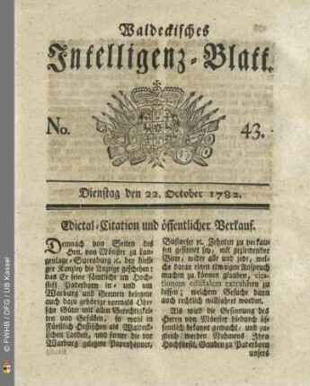 No. 43, Dienstag den 22. October 1782