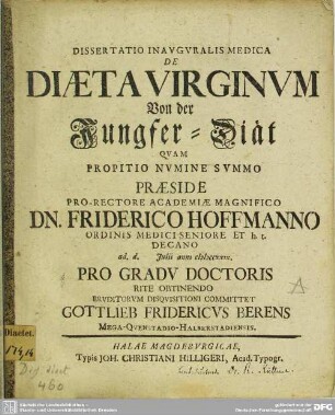 Dissertatio Inauguralis Medica De Diaeta Virginum
