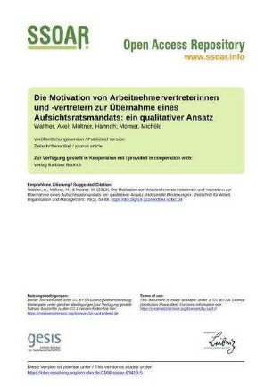 Die Motivation von Arbeitnehmervertreterinnen und -vertretern zur Übernahme eines Aufsichtsratsmandats: ein qualitativer Ansatz