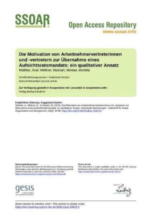 Die Motivation von Arbeitnehmervertreterinnen und -vertretern zur Übernahme eines Aufsichtsratsmandats: ein qualitativer Ansatz