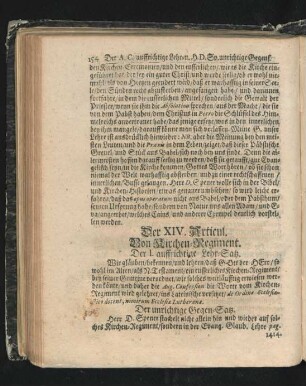 Der XIV. Articul. Von Kirchen-Regiment.