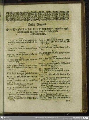 Erstes Register Derer Schrifftstellen, so in dieser Sitten-Lehre, entweder weitläuffig oder auch nur kurtz, iedoch deutlich erkläret werden
