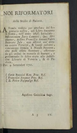 Noi Riformatori dello Studio di Padova.