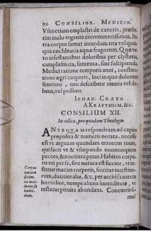 Consilium XII. In colica, pro quodam Theologo