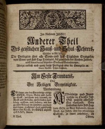 Am Feste Trinitatis – Am dritten Sonntage nach Trinitatis