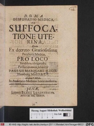 Disputatio Medica, De Suffocatione Uterina