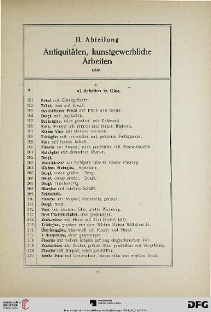 a) Arbeiten in Glas (Nr. 191-264)