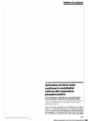 Activation of the nitric oxide synthase in endothelial cells by Akt-dependent phosphorylation