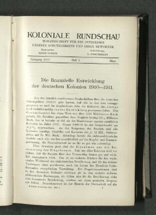Die finanzielle Entwicklung der deutschen Kolonien 1910-1911.