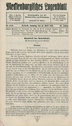 Nr. 17/18. Rostock, Sonntag, den 14. April 1918.