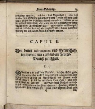Caput II. Von denen Instrumenten und Gereitschafften womit eine entstandene Feuers-Brunst zu leschen.