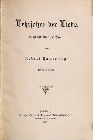 Lehrjahre der Liebe : Tagebuchblätter und Briefe