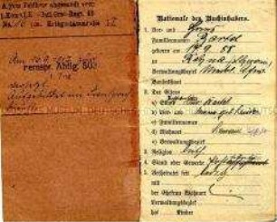Soldbuch (Nr. 365 der Stammrolle) des Vizewachtmeisters Hans Bartel