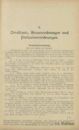 II. [Ortsstatut], Steuerordnungen und Polizeiverordnungen