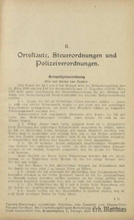 II. [Ortsstatut], Steuerordnungen und Polizeiverordnungen