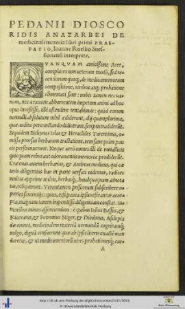 Pedanii Dioscoridis Anazarbei De medicinali libri primi Praefatio