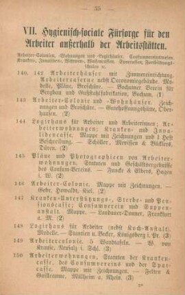 VII. Hygienisch-sociale Fürsorge für den Arbeiter außerhalb der Arbeitsstätten